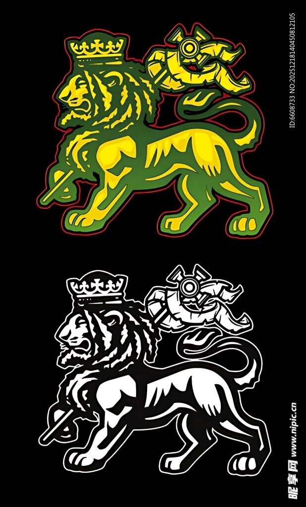 双狮皇冠图案设计元素