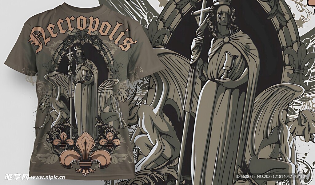 暗黑风骑士图案男士T恤