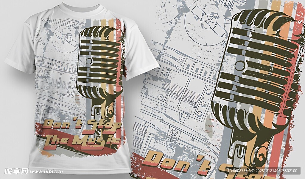 复古麦克风图案T恤