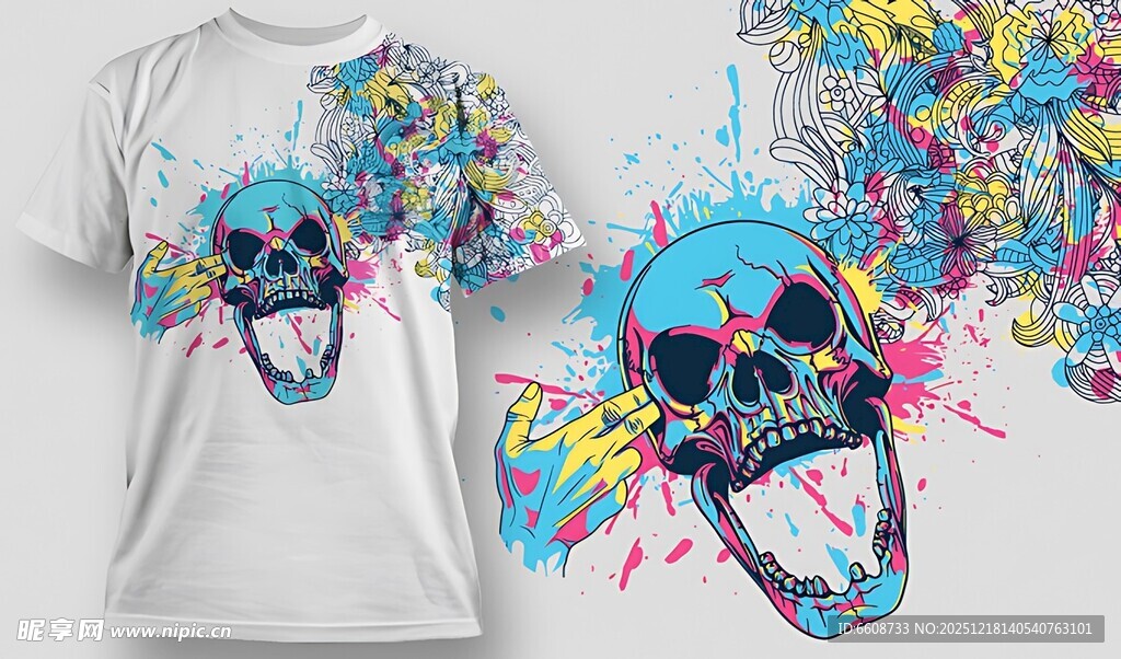 彩色骷髅T恤图案设计