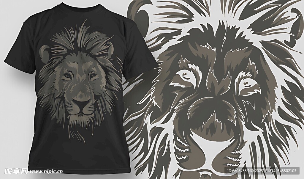 狮子图案黑色T恤设计