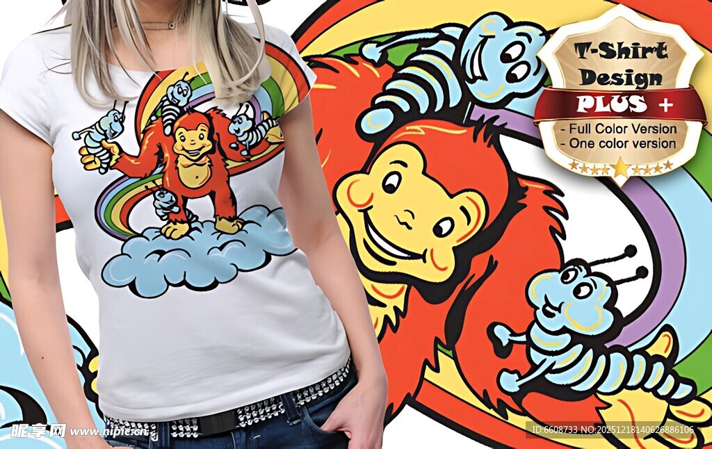 彩色卡通图案女士T恤