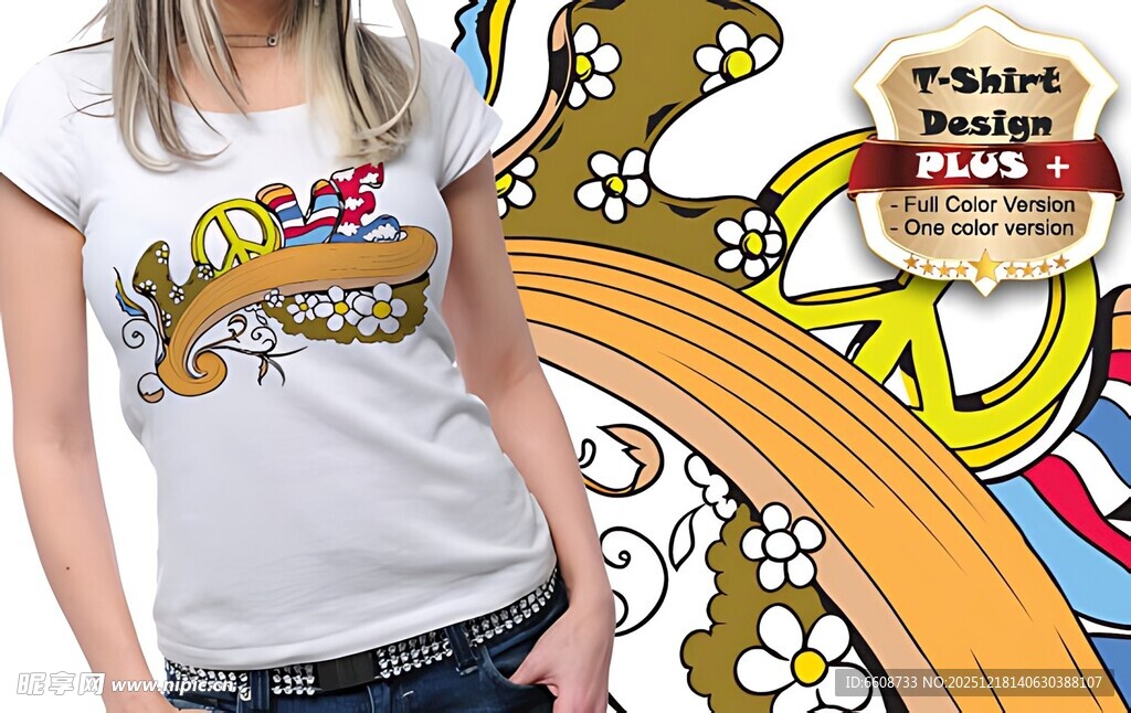 时尚女孩与多彩图案T恤