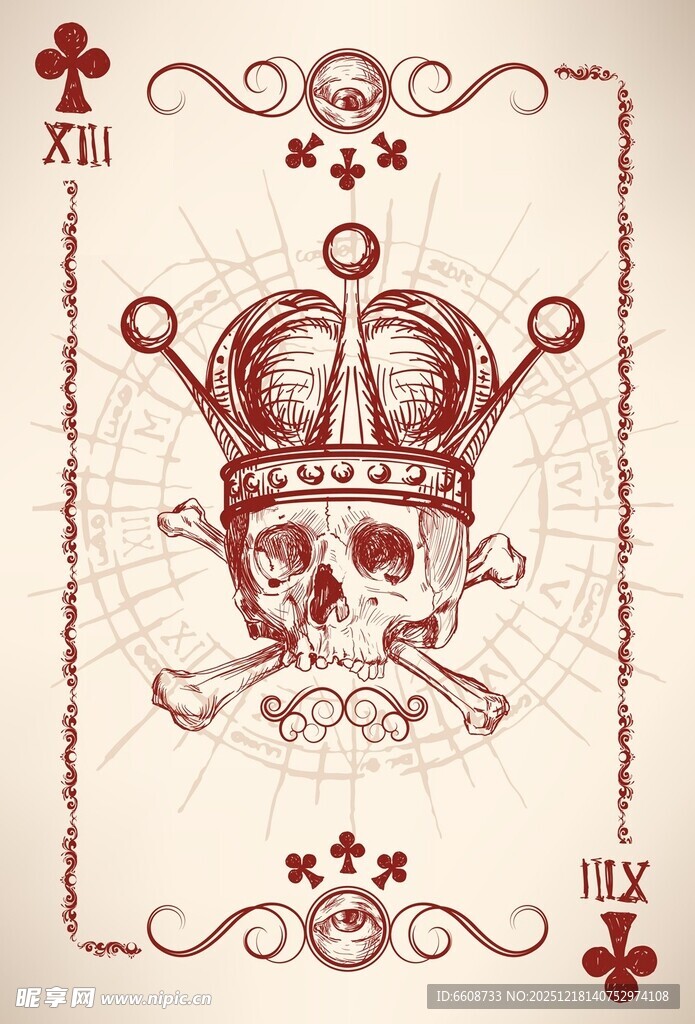 复古骷髅皇冠图案设计