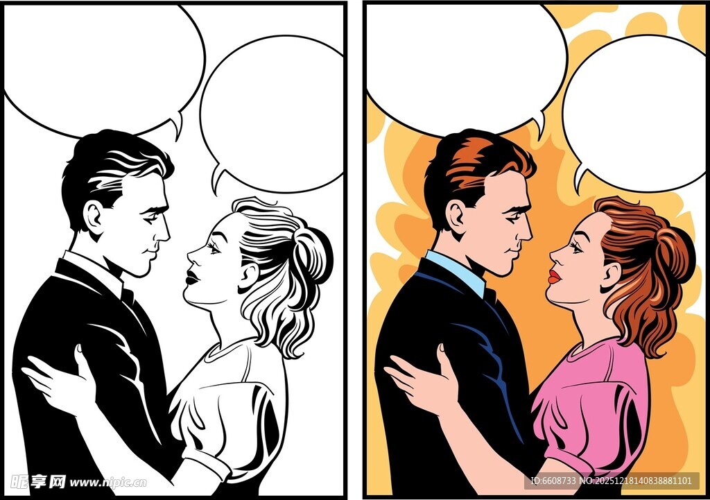 复古风格情侣漫画场景