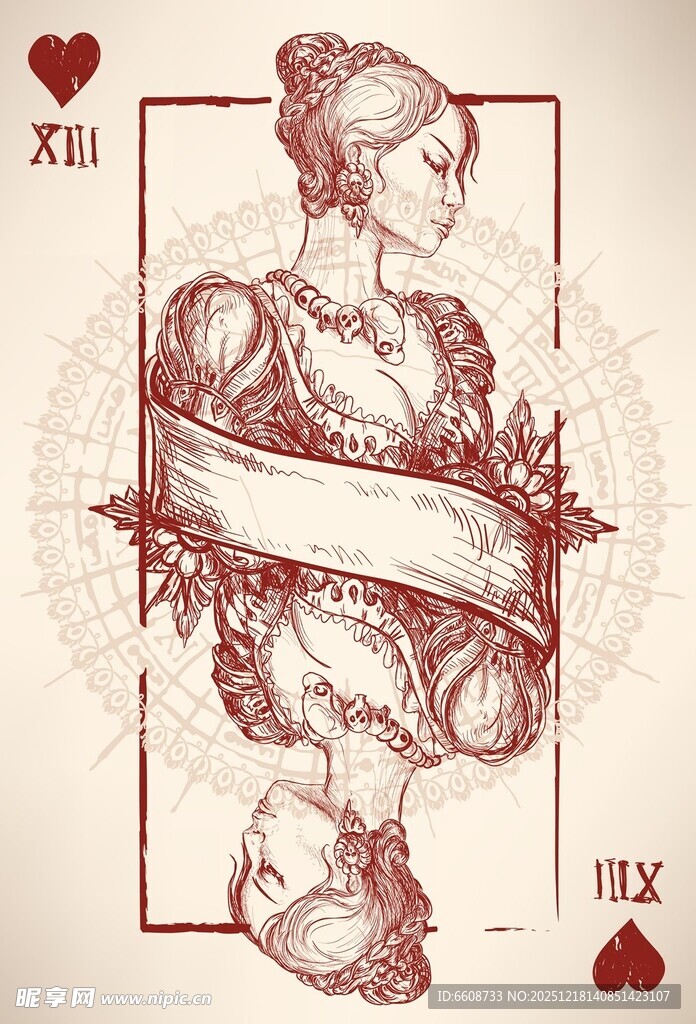复古风格红心十二号牌图案
