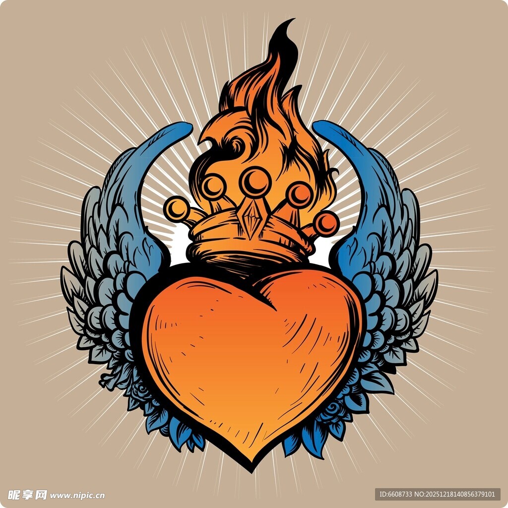 火焰心冠带翼图案