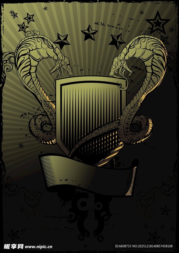 复古盾牌装饰图案设计