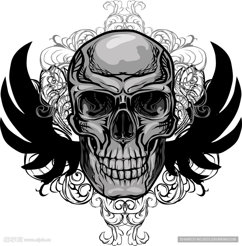 带翅膀的骷髅头图案设计