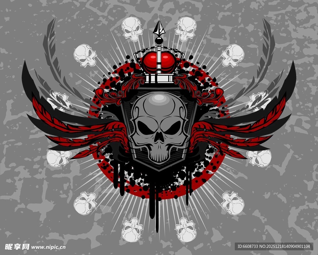 骷髅皇冠翅膀暗黑图案