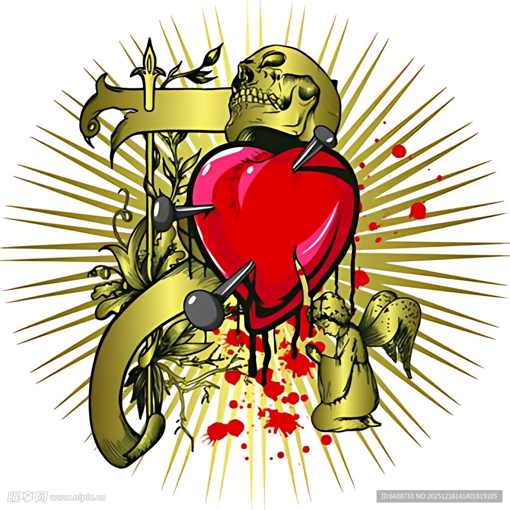 带刺红心纹身艺术图案