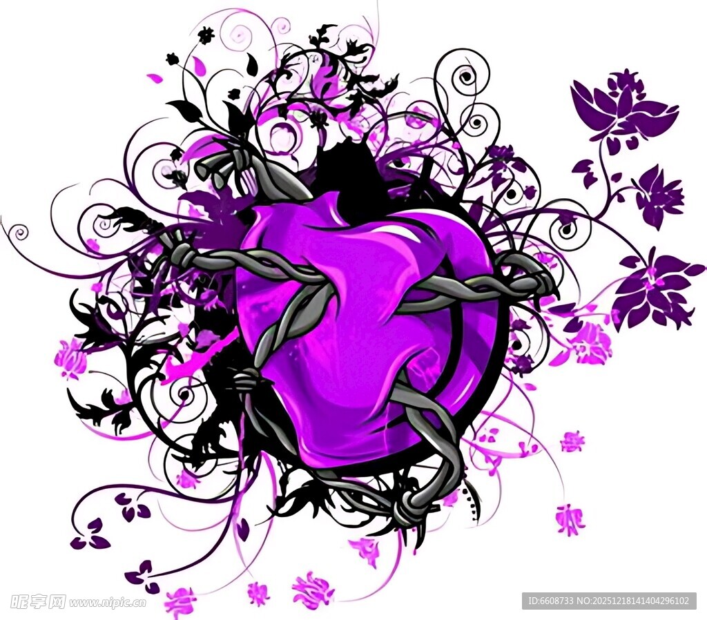 紫色心形装饰花纹图案