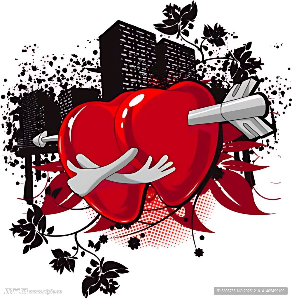 爱心箭与手的艺术插画