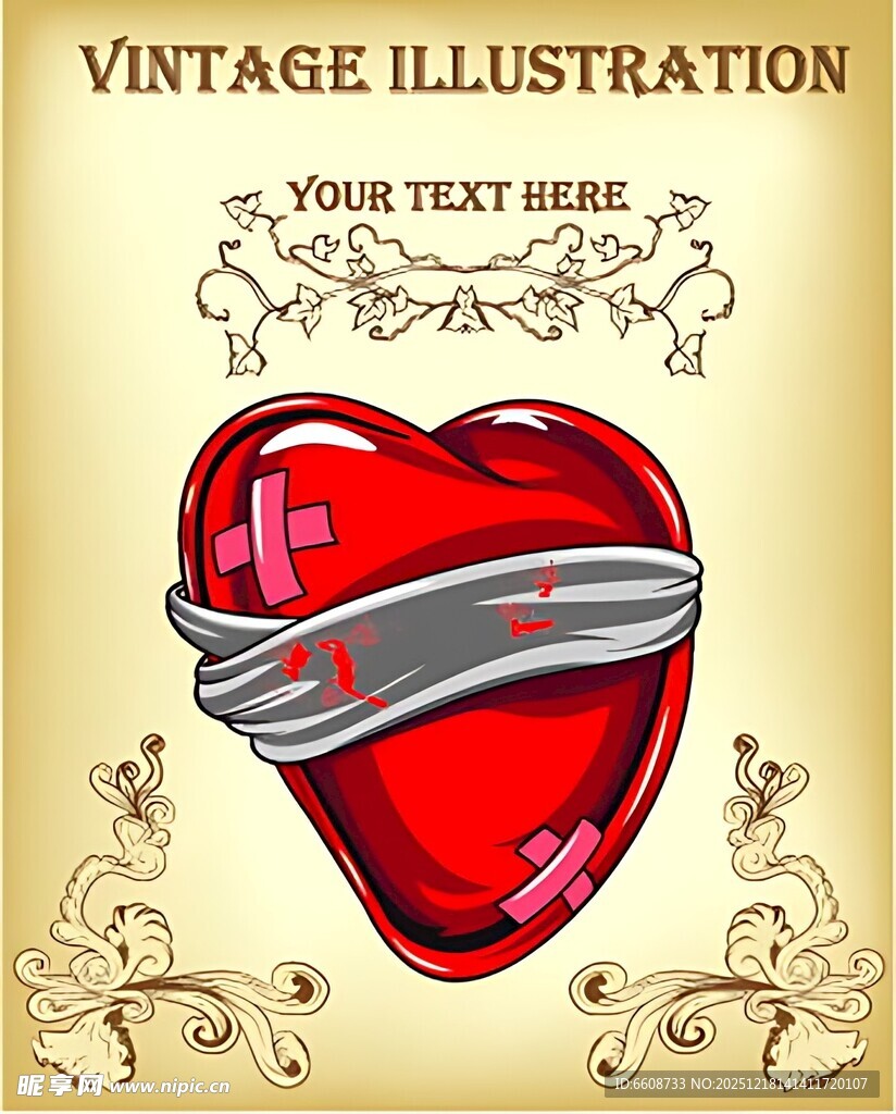 复古心形插画可添加文字
