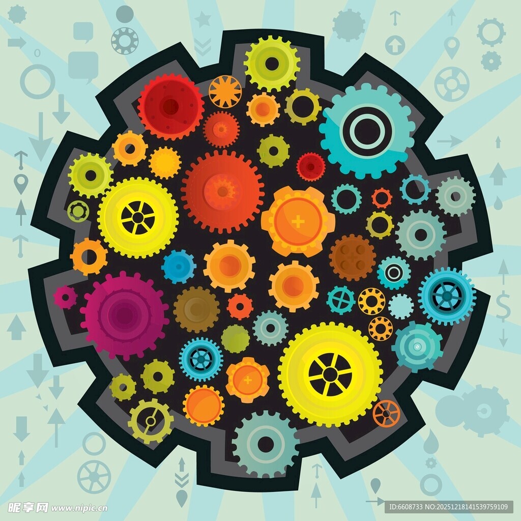 多彩齿轮图案创意机械美学
