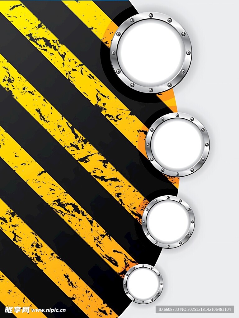 警示条纹与金属按钮背景