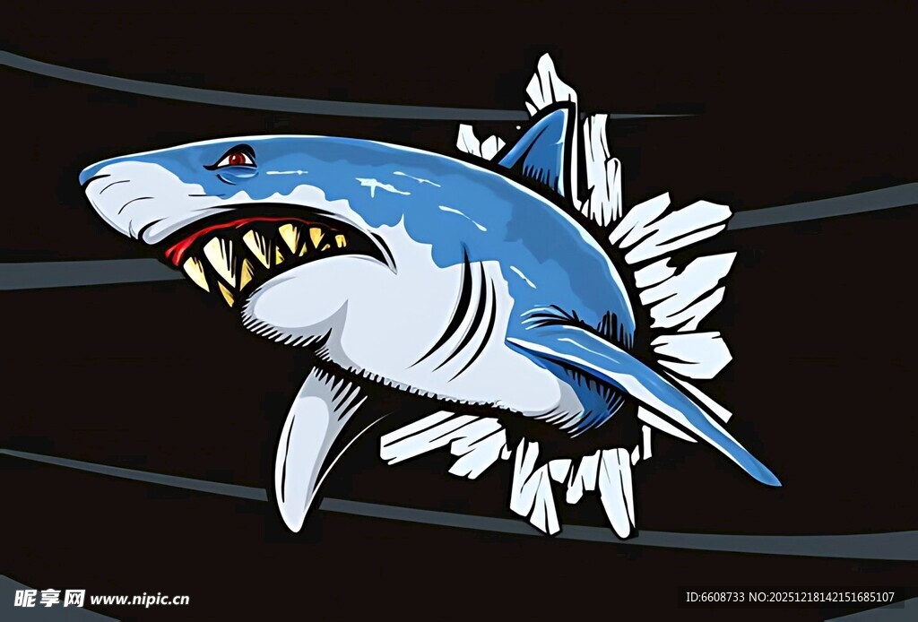 蓝白鲨鱼插画图案设计