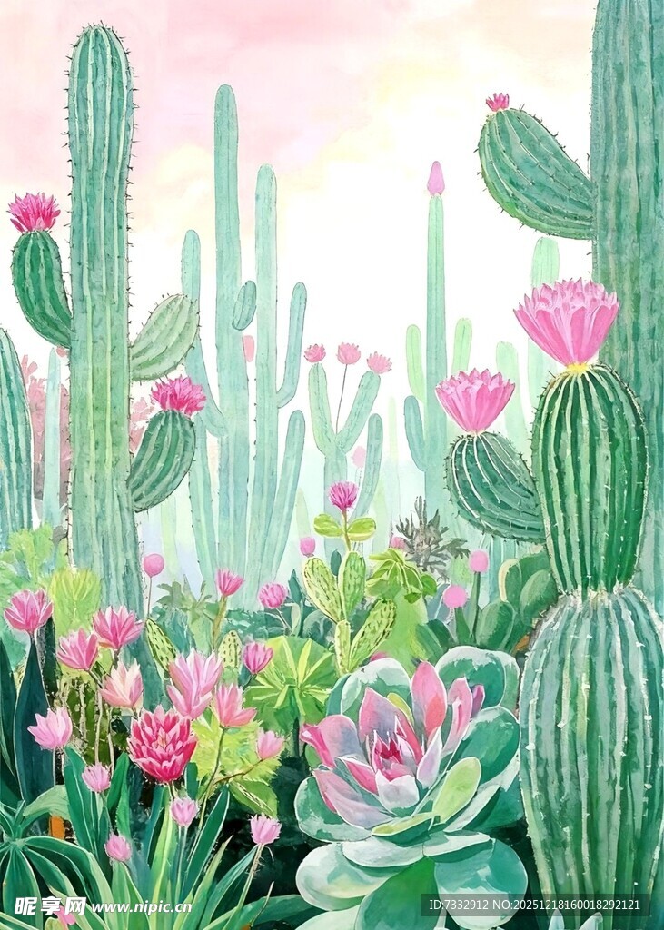 多彩仙人掌与多肉植物景观