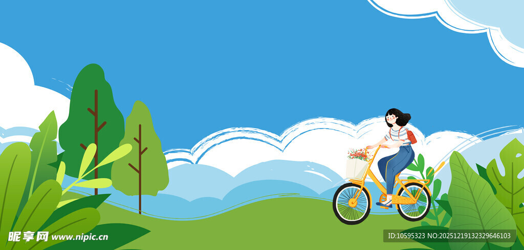 卡通春季女孩骑行