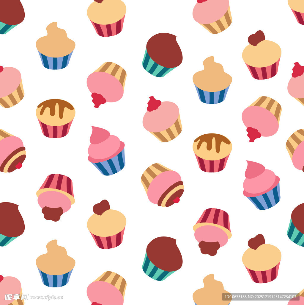 多彩纸杯蛋糕无缝图案