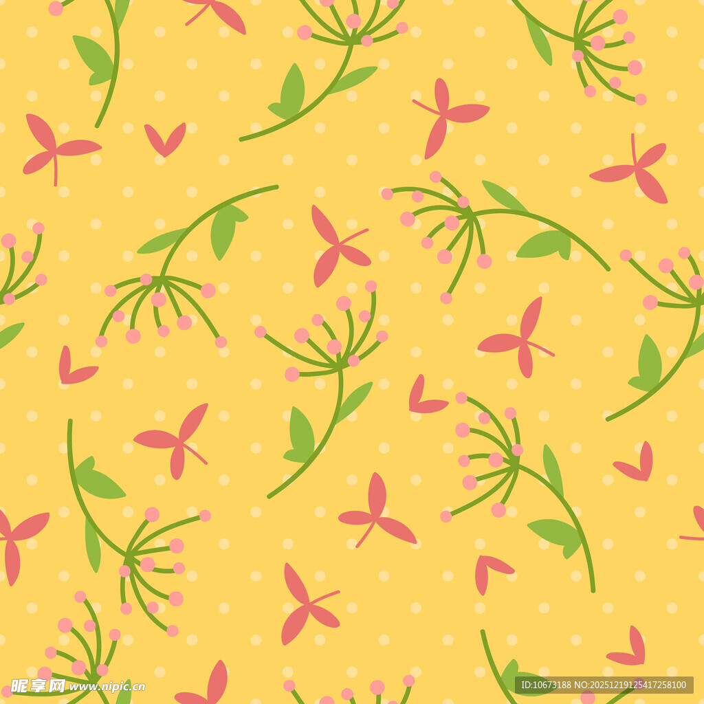 黄色背景花卉飞鸟图案