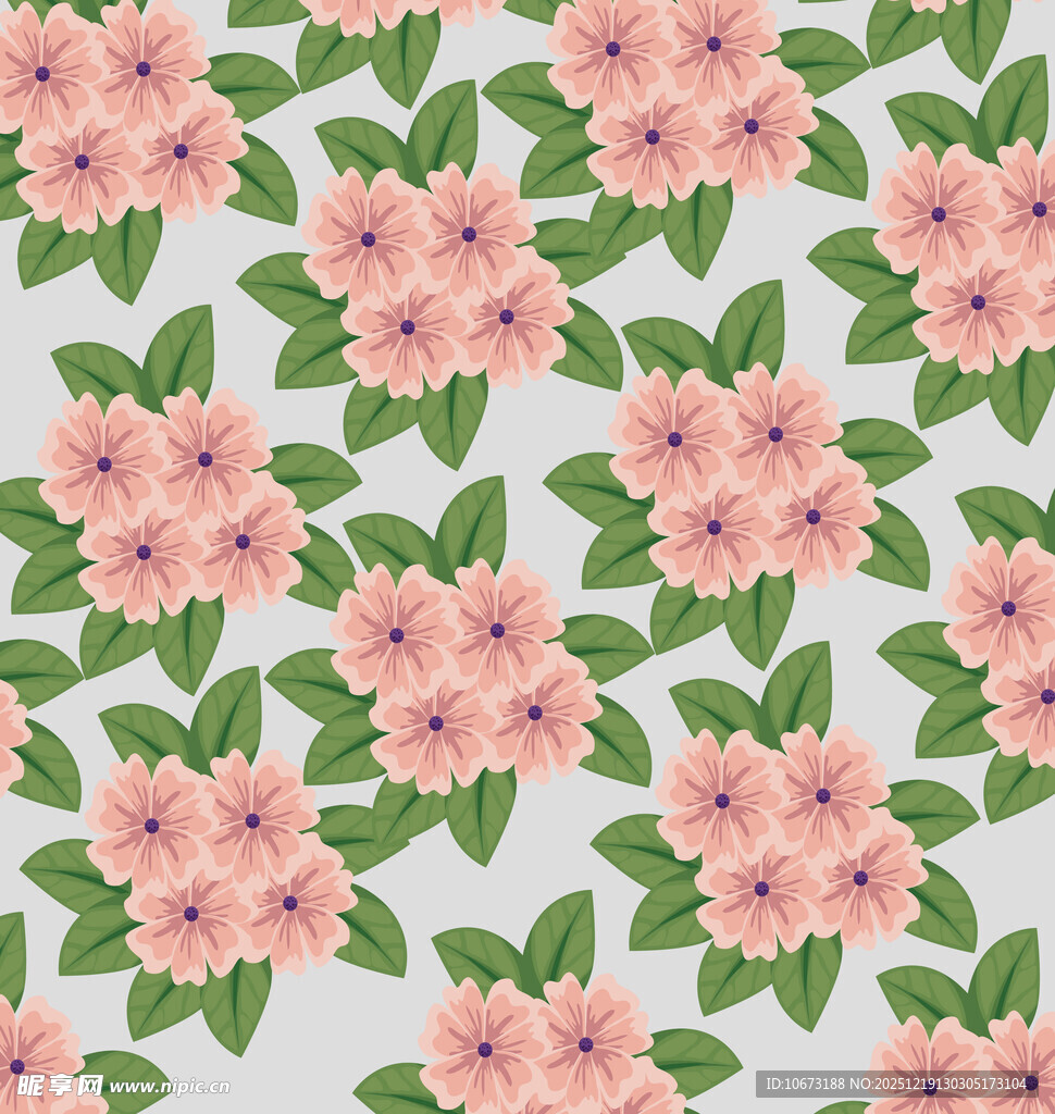 粉色花卉绿叶无缝图案