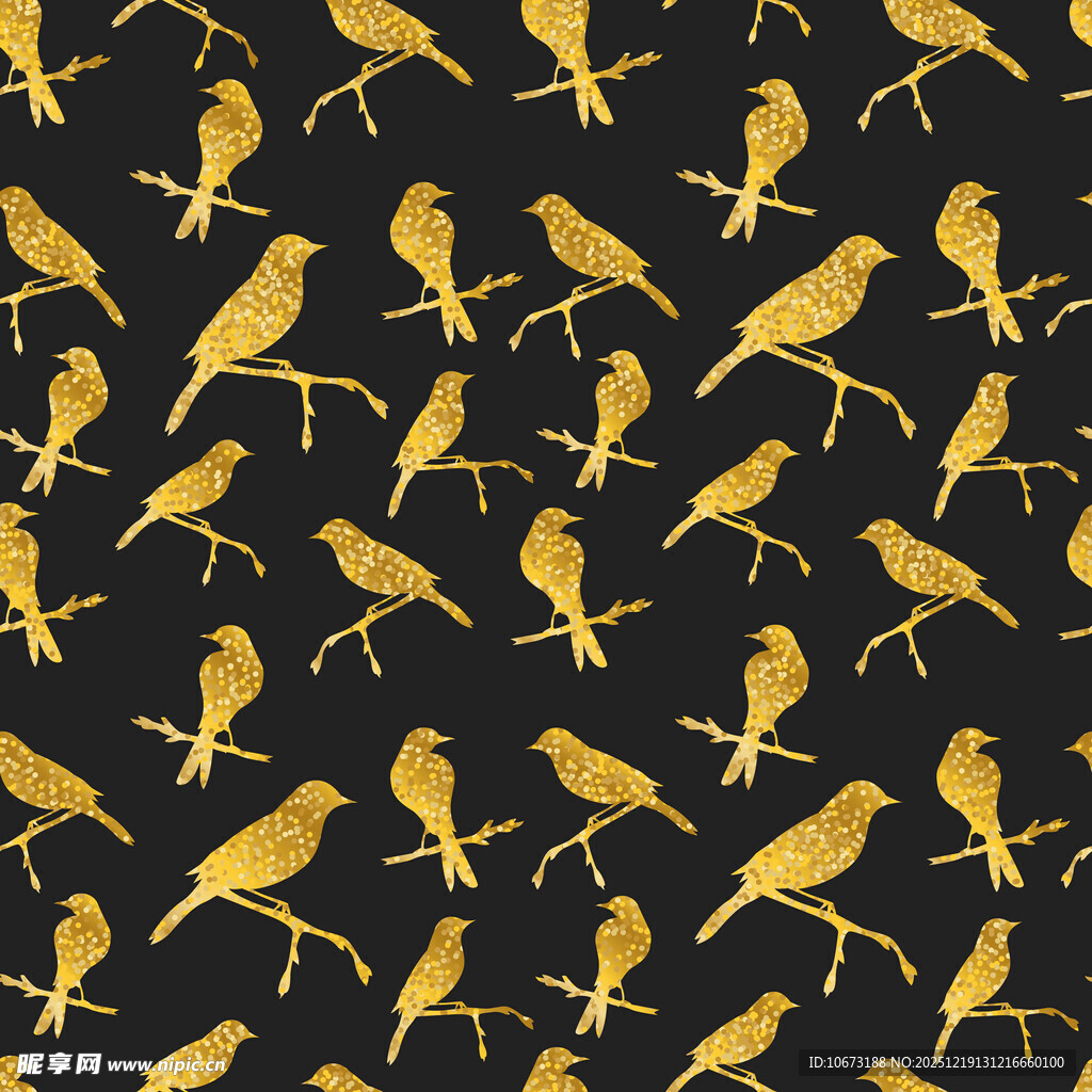 金色小鸟黑色背景图案