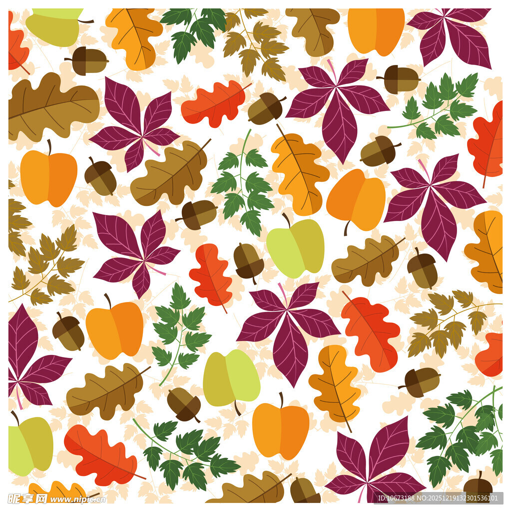 秋季多彩树叶无缝图案