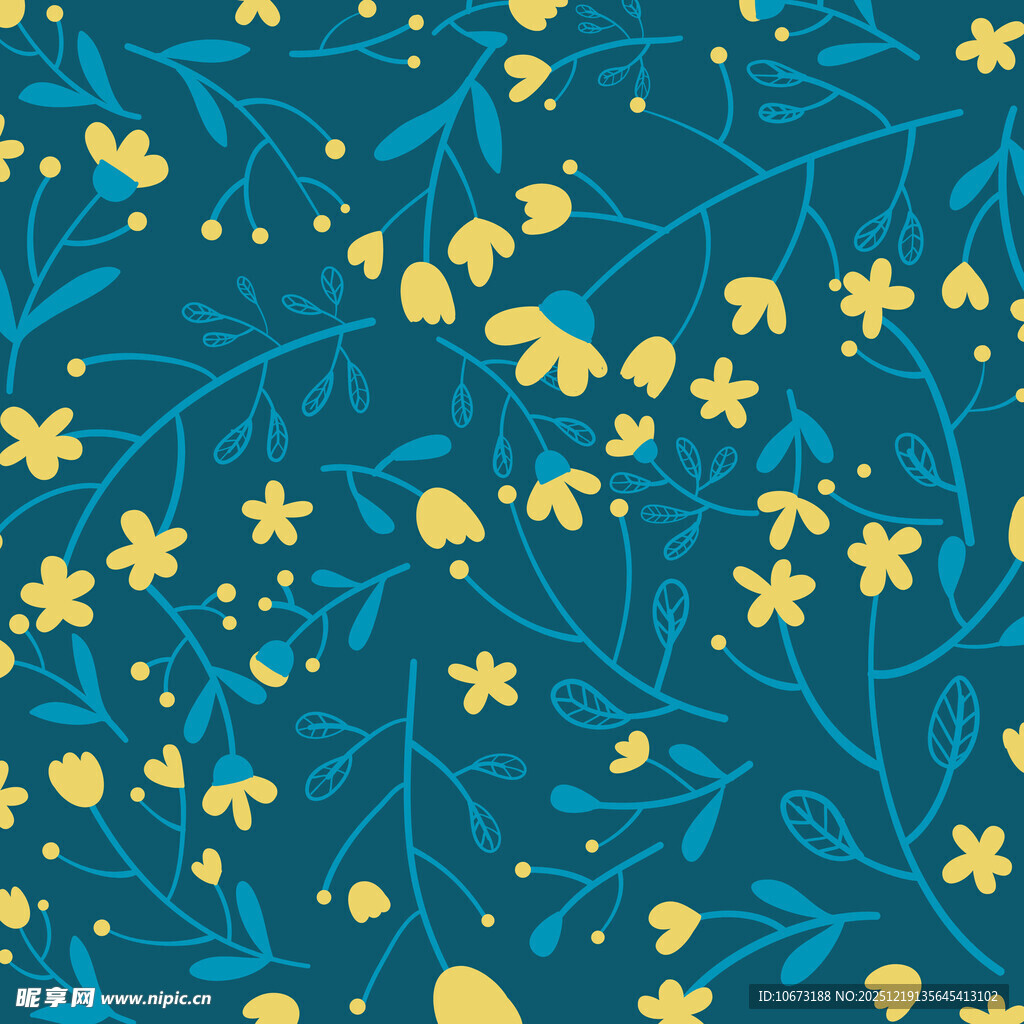 蓝色背景上的黄色小花图案