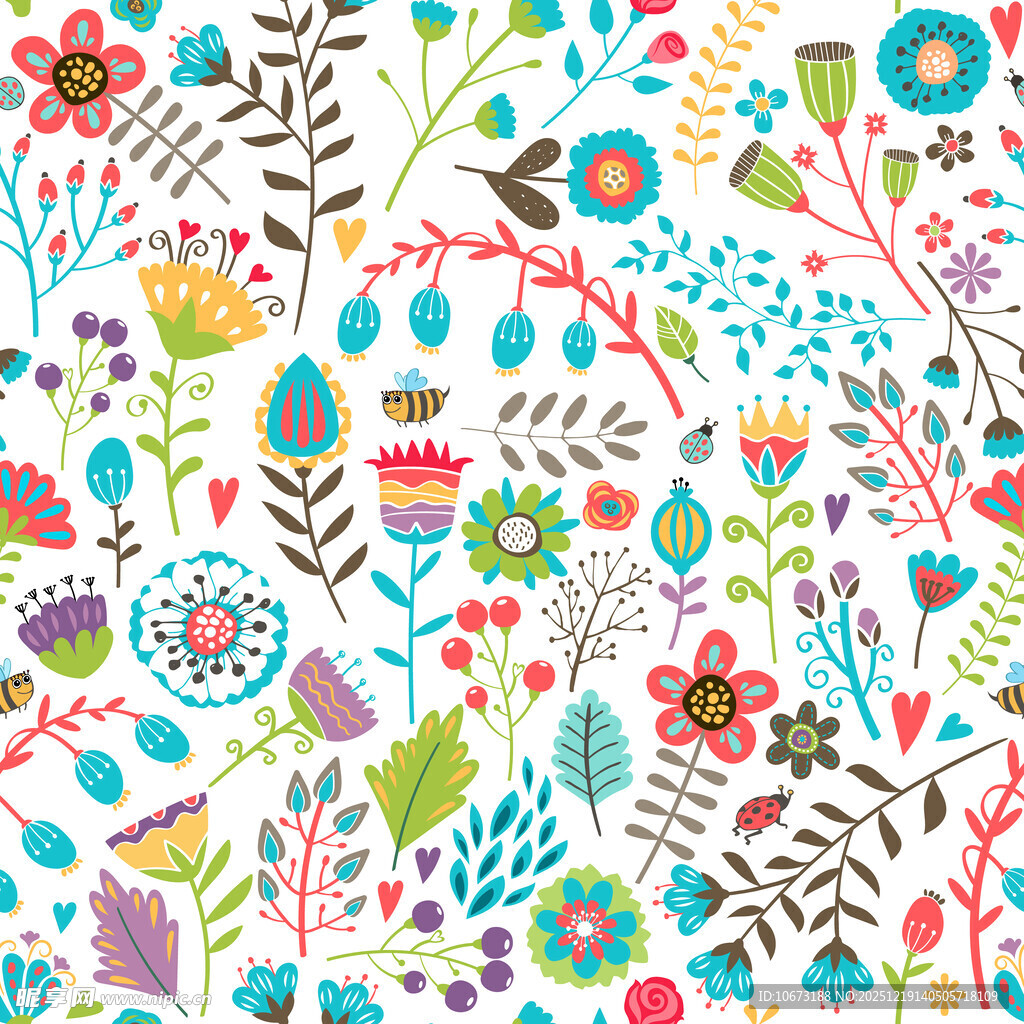 多彩花卉鸟类图案背景