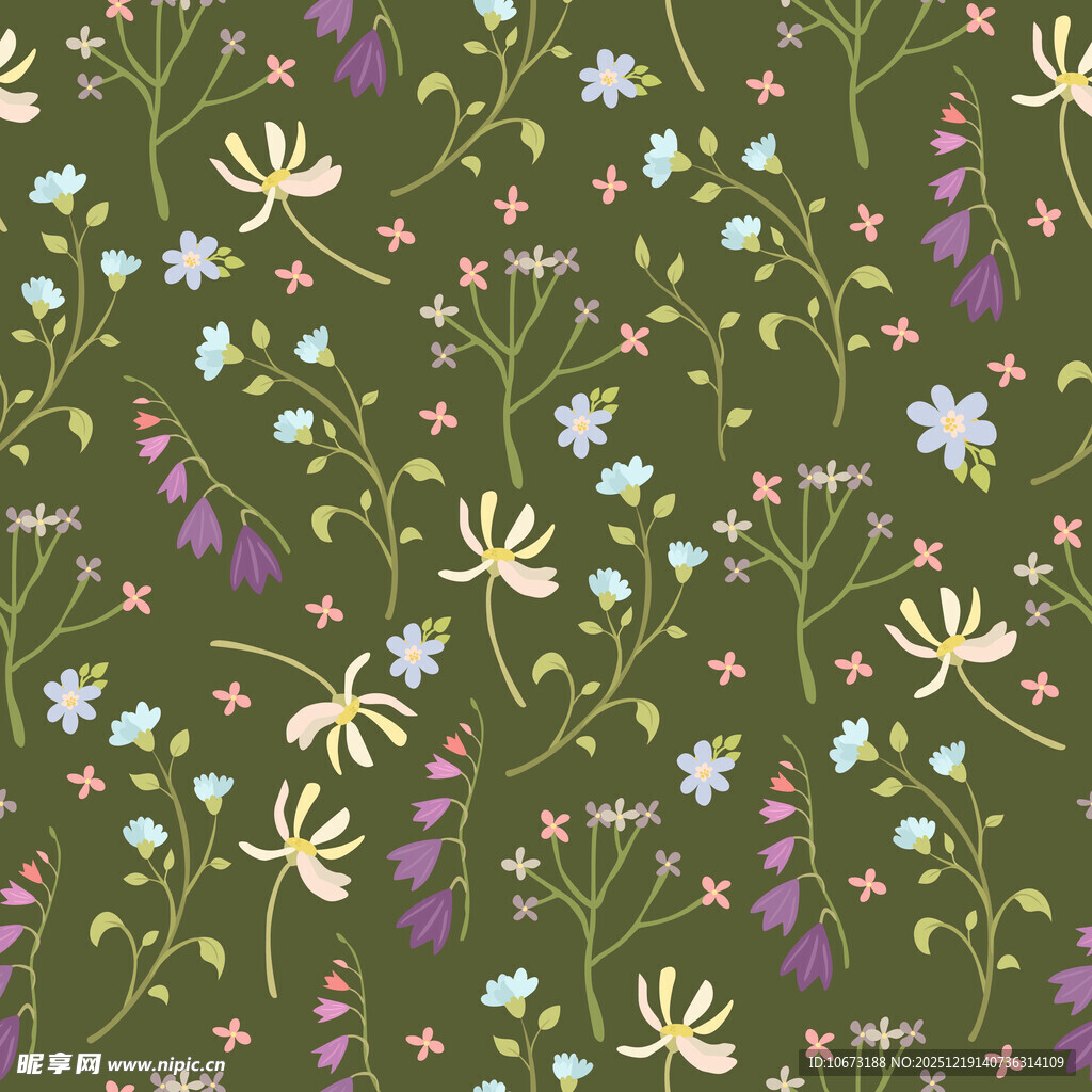 清新碎花绿色花卉图案