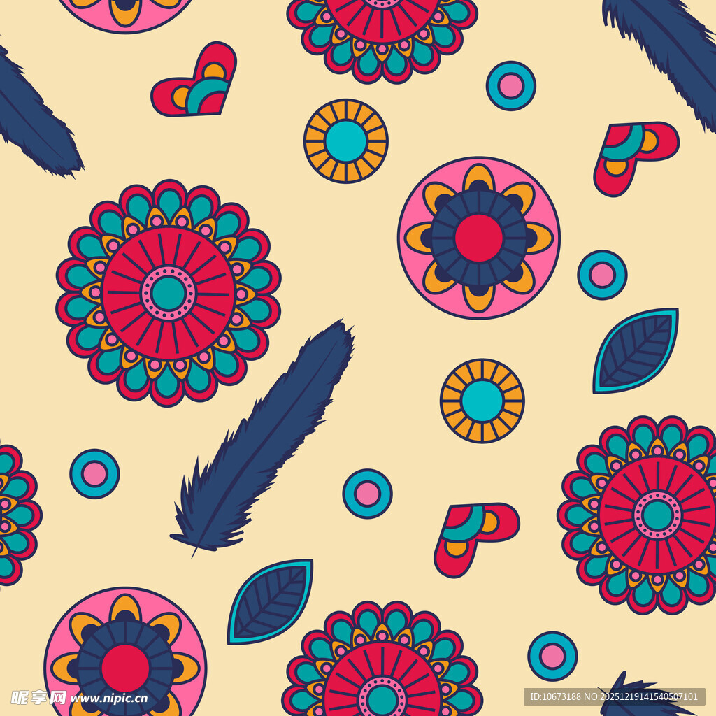 波西米亚风花卉羽毛图案