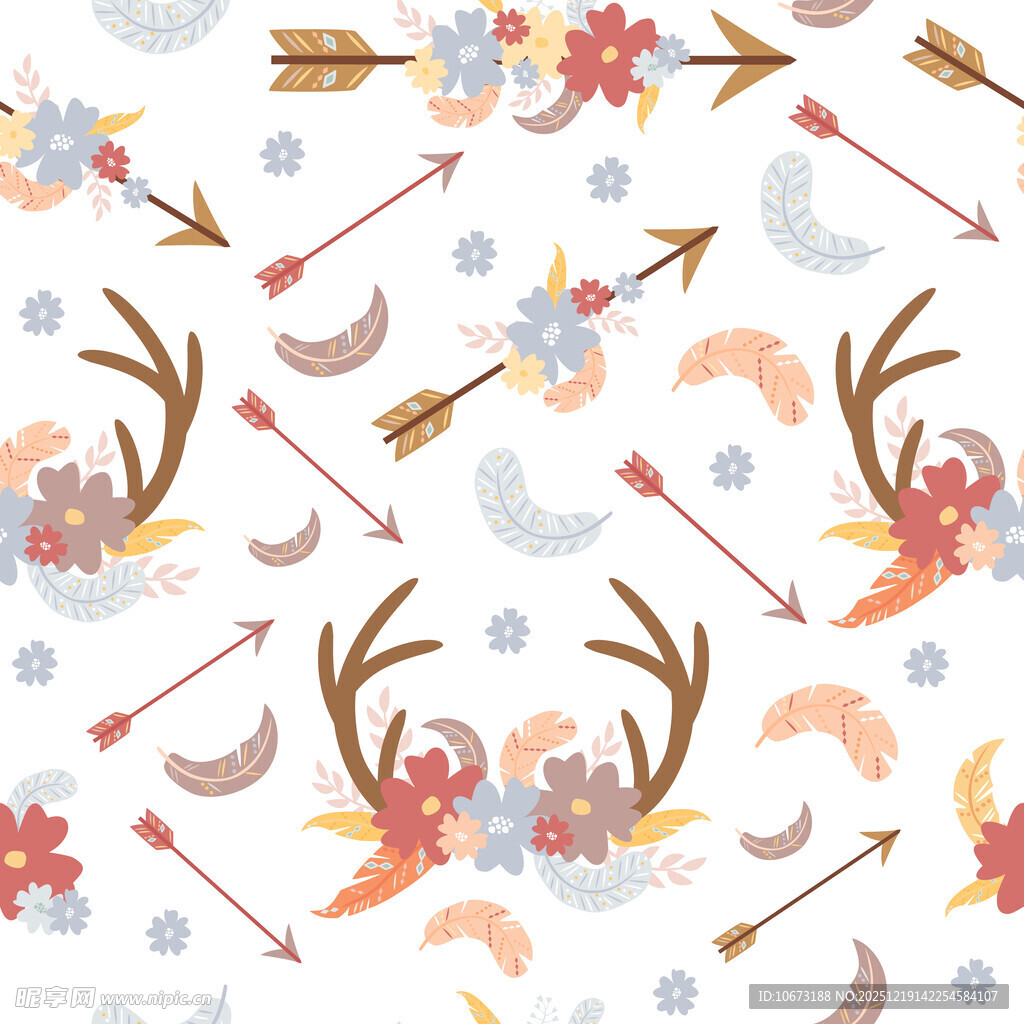 波西米亚风花卉箭头图案