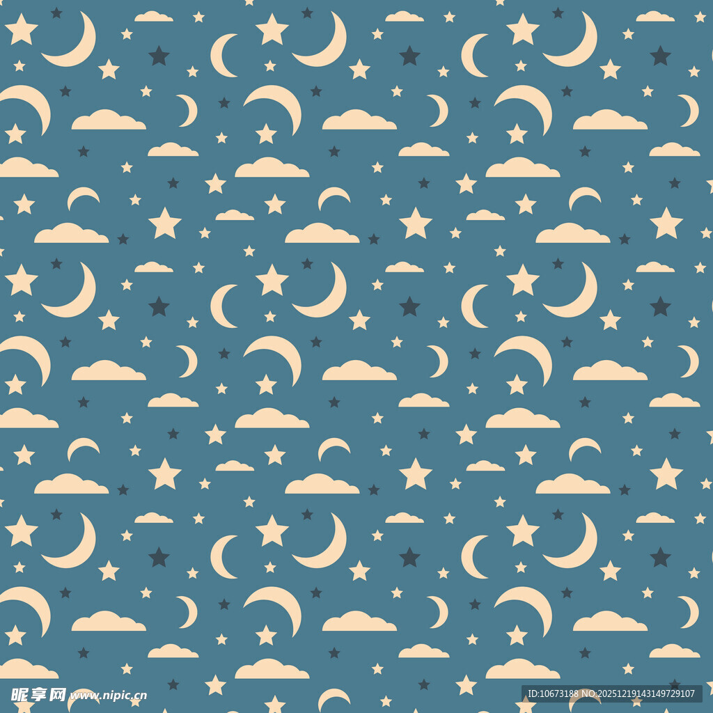 星空月亮云朵无缝图案