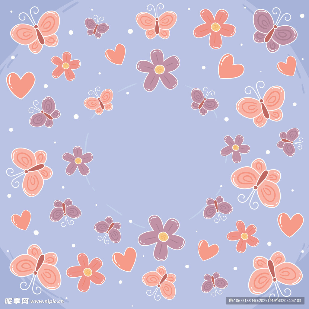 蝴蝶花朵环绕的梦幻背景