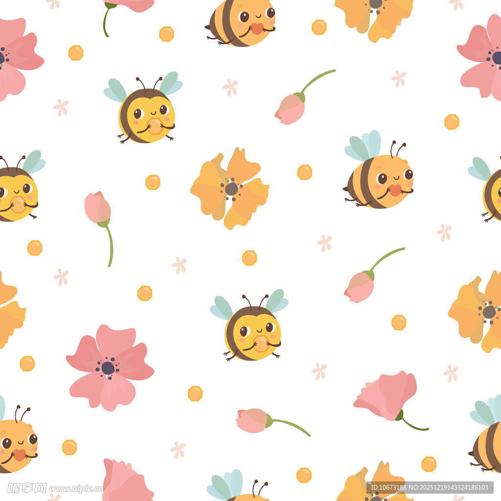 蜜蜂与花朵的可爱图案