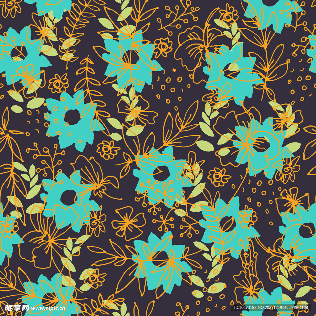 蓝花金叶图案背景纹理