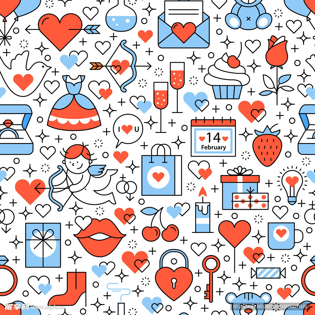 情人节浪漫元素无缝图案