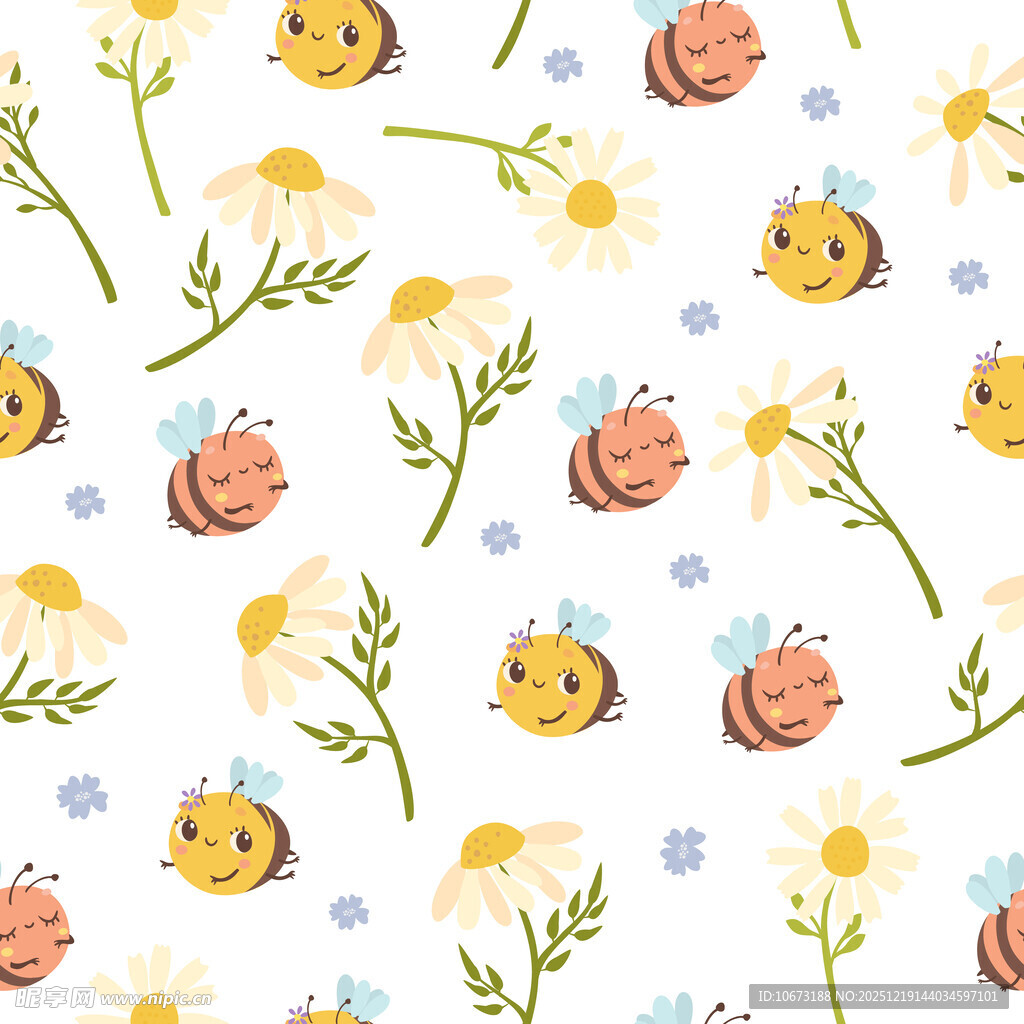 蜜蜂雏菊图案的可爱背景