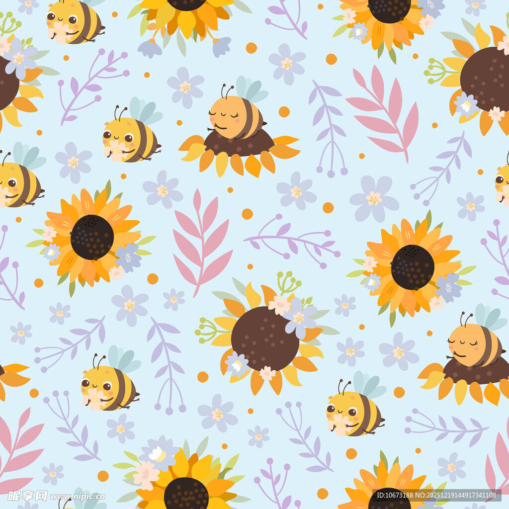 可爱向日葵蜜蜂图案背景