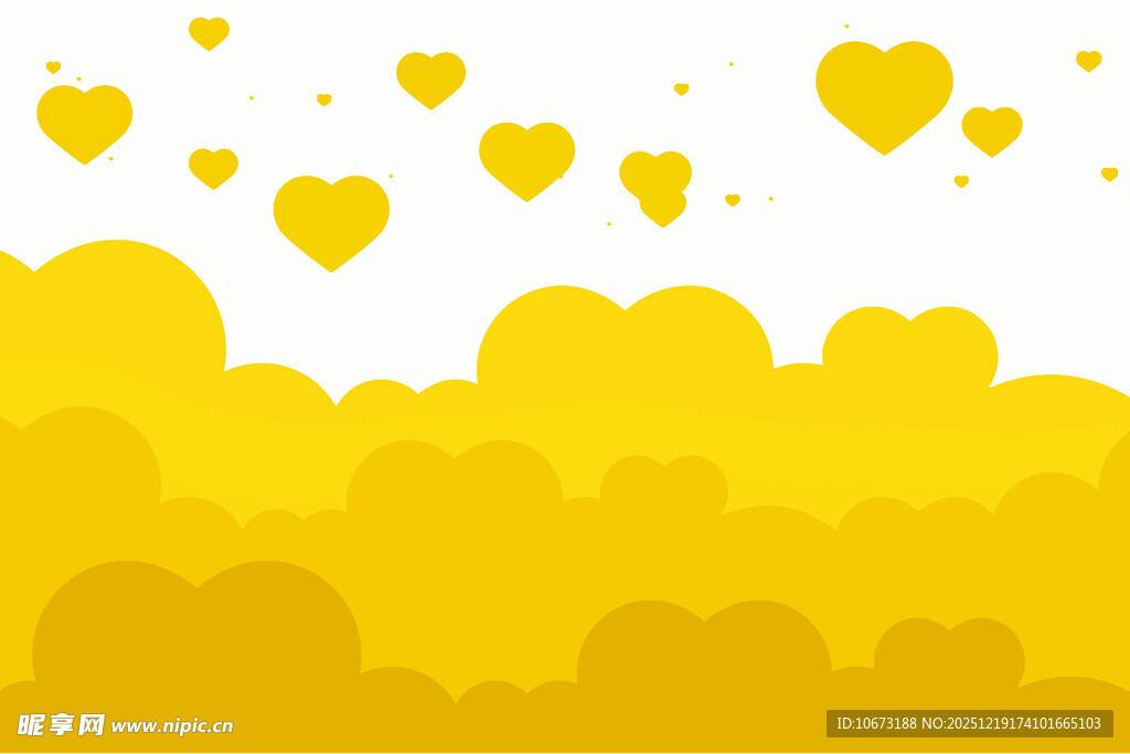 金黄云朵间飘洒爱心