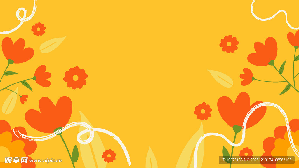 橙色花卉背景图案设计