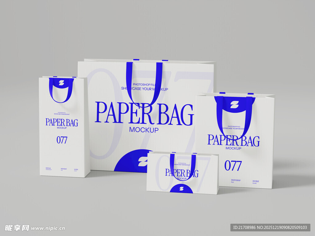 蓝白纸质手提袋展示
