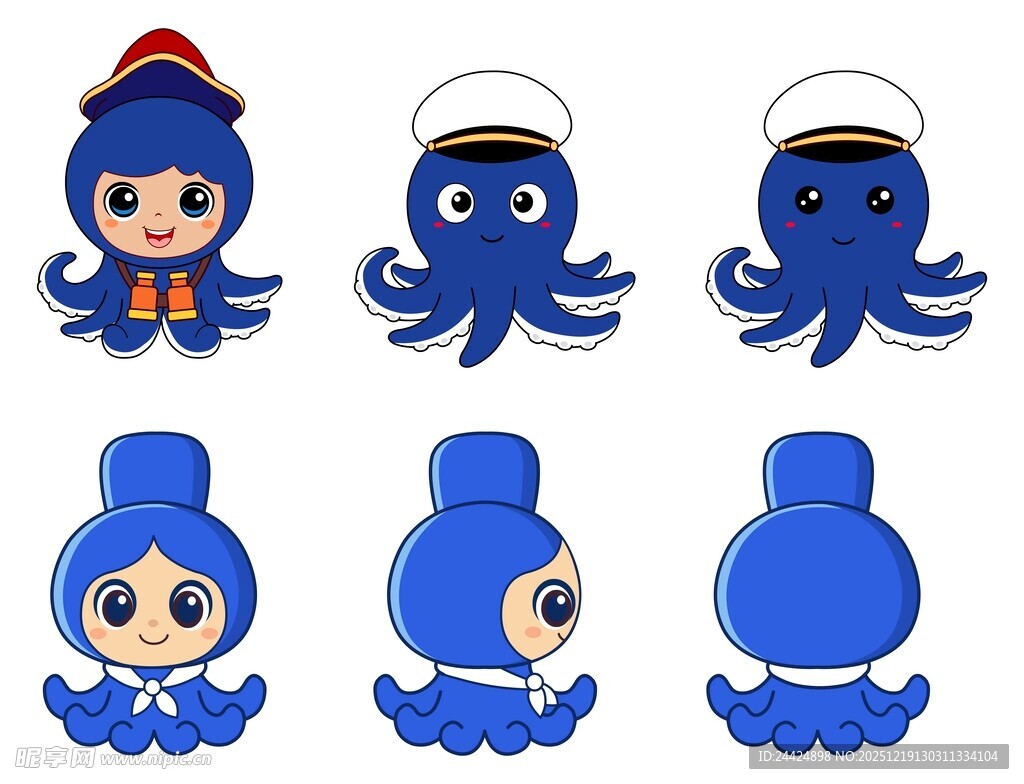 蓝色章鱼卡通角色形象集