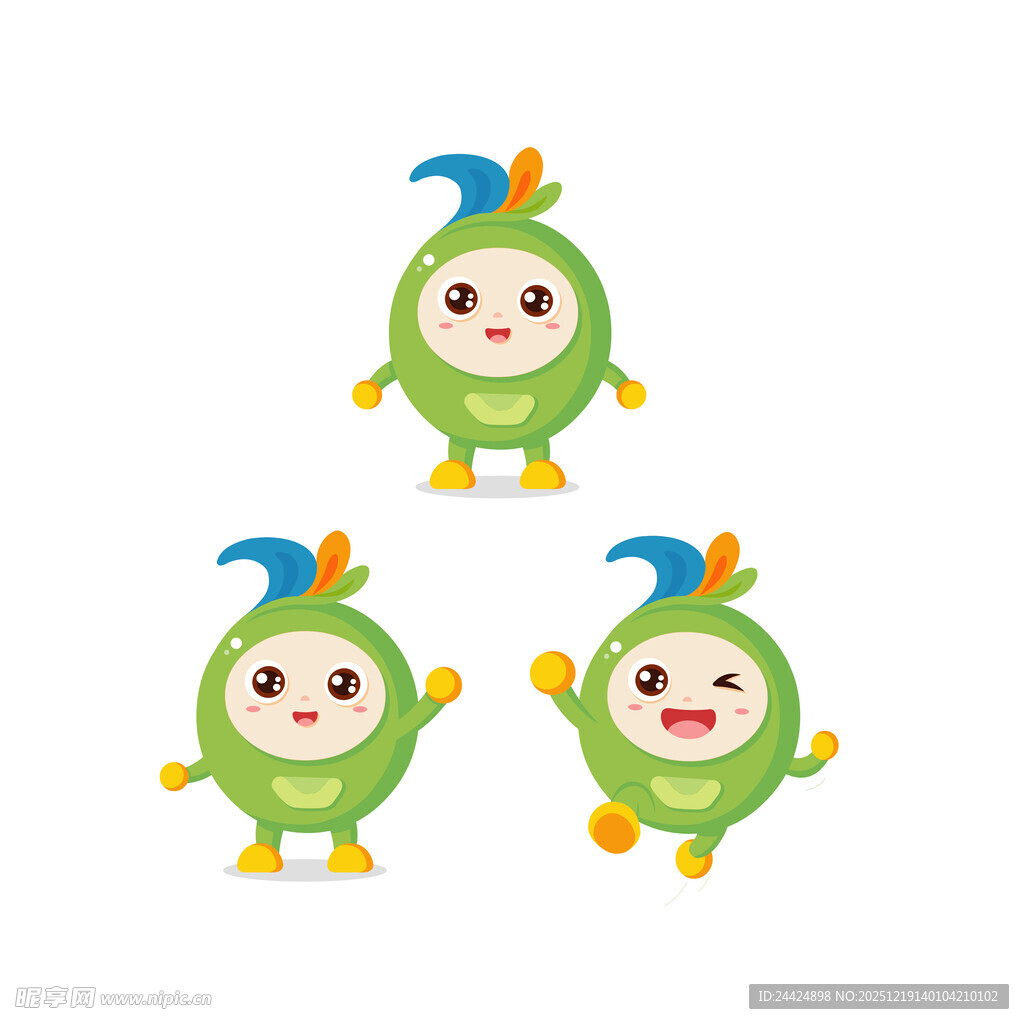 三只可爱的绿豆卡通小精灵