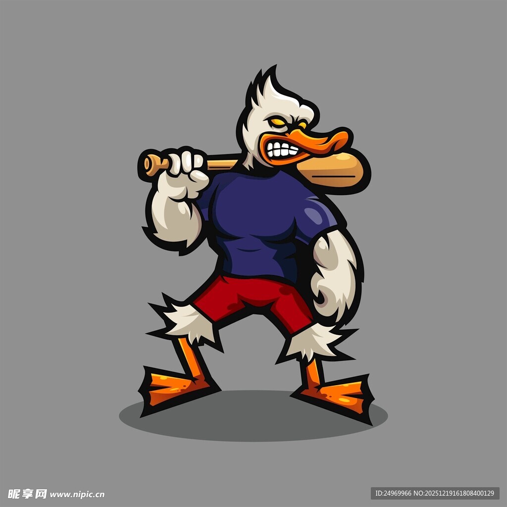 卡通鸭子持棒准备击球