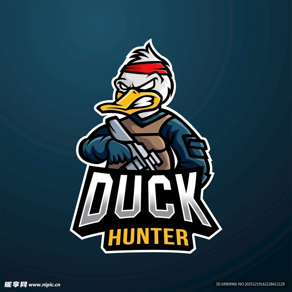 鸭子猎人卡通标志形象