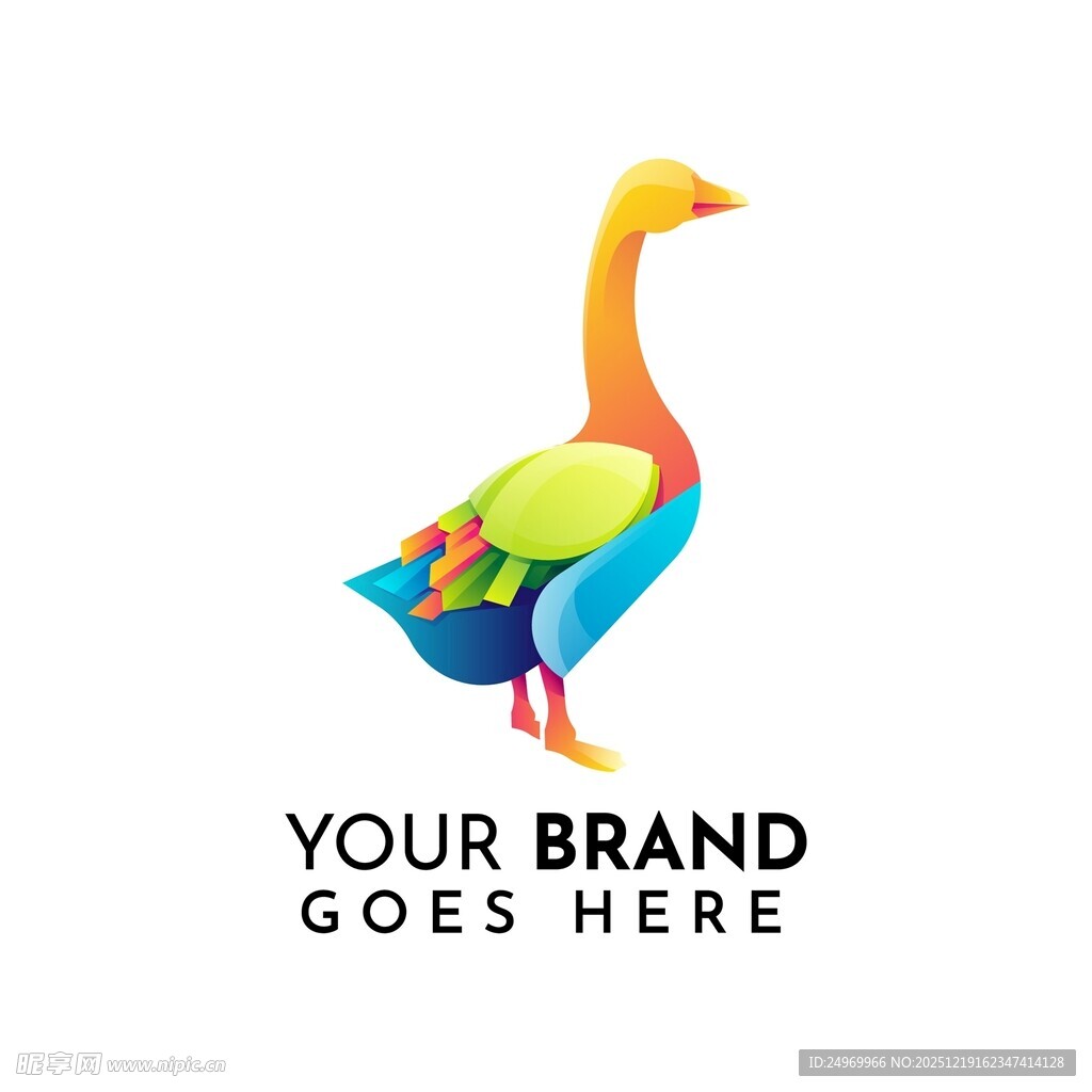 多彩几何风抽象鸟标志设计