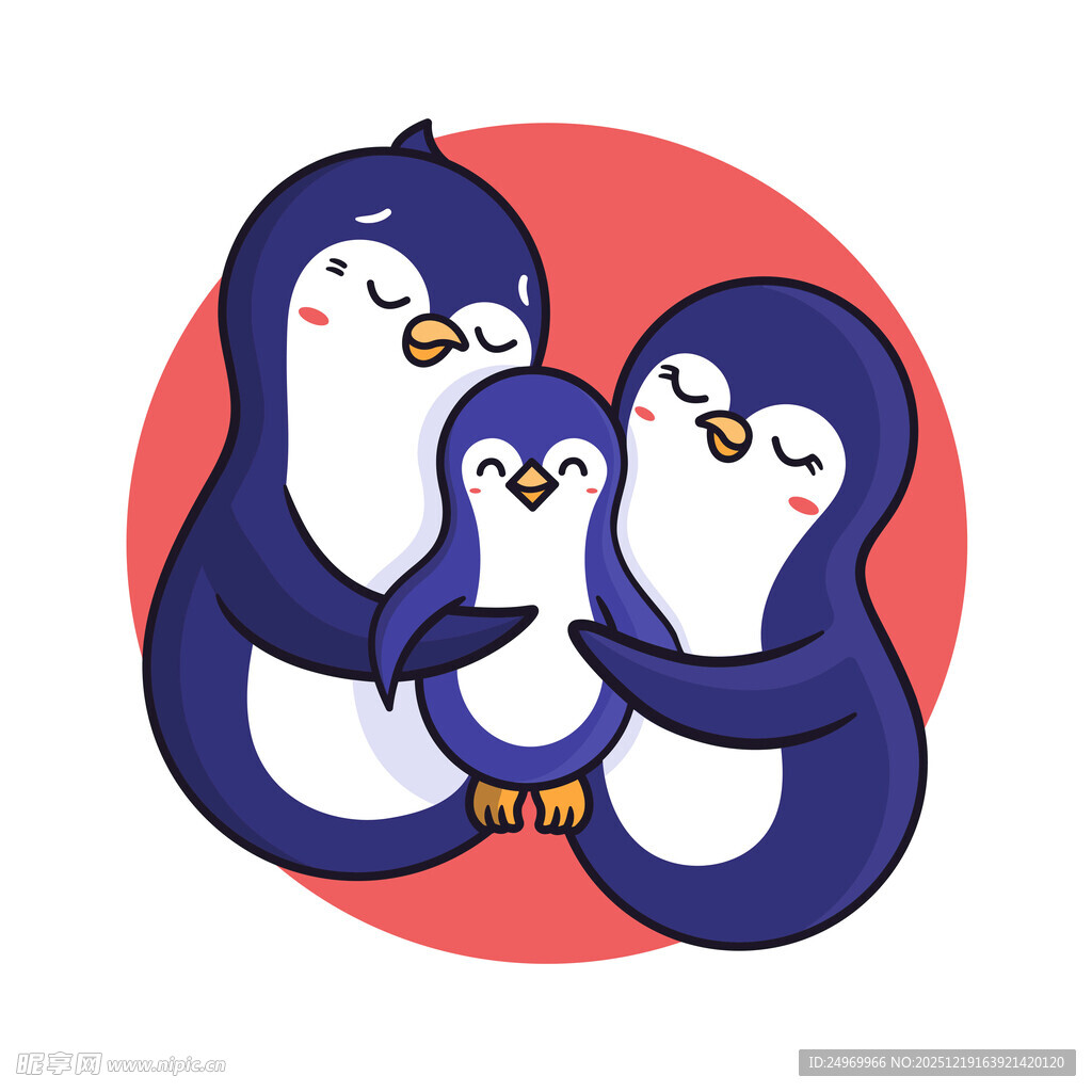 三只企鹅温馨相拥