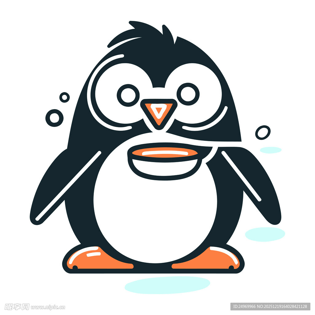 可爱企鹅捧碗开心模样